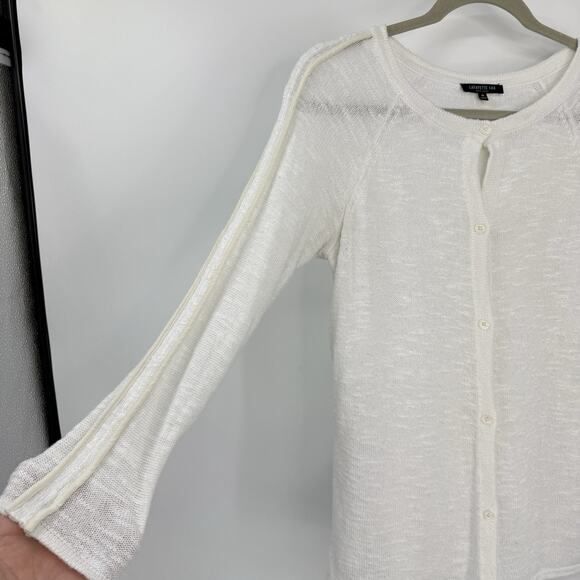 Lafayette 148 New York Knit Linen Blend Button Cardigan White Medium Round neck - Picture 6 of 11